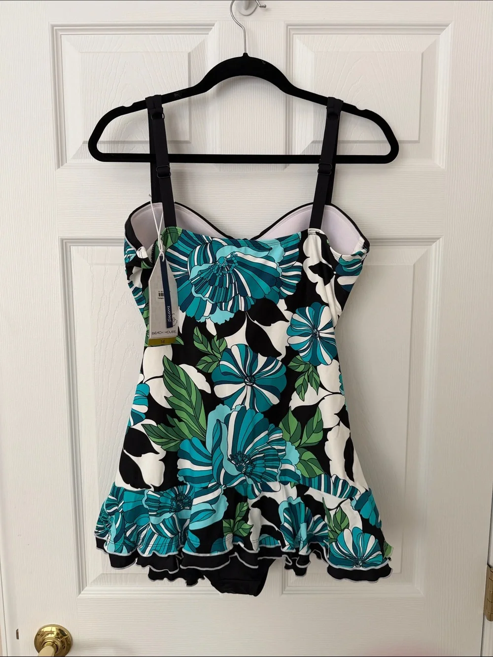 Beach House One-Piece Swim suit Teal, Green & Black Floral